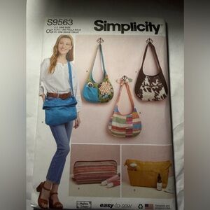 NEW Slouch Bags Sewing Pattern-Purse Organizer & Cosmetic Case-Simplicity 9563